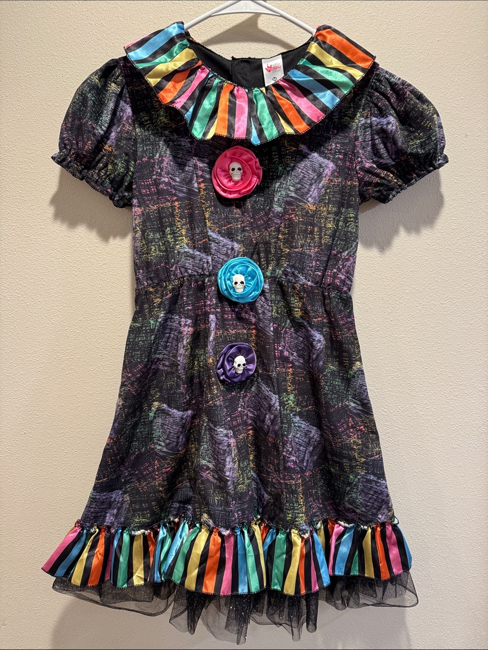 Girls' 7 - 9 yrs Multicolor Clown Halloween Costume Dress with Skulls